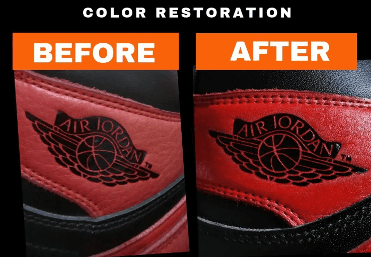 Leather color restoration with mink oil before and after